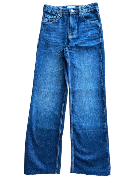 Mango Denim - Mango Wide Leg Raw Edge Distressed Hem Blue Denim Jeans Casual Summer Classic